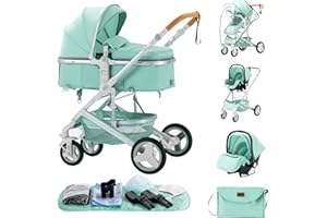 ALYIKOU poussette 3 en 1，Combinaison pliable poussette 3 in 1，poussette bebe 0 a 3 ans Housse de pluie, sac Mommy, moustiquaire, accessoires de siège, adaptateur universel