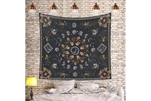 OKUYAN Botanical Moon Phase Tapestry Bohemian Tapestry Wall Hanging Floral Plants Tapestry Nature Tapestry Plant Aesthetic Tapestry Bedroom Decor for Living Room Cafe Dining Room（130X150cm/51 x59）