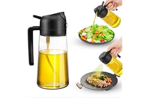 Vexillic Spruzzino Olio per Friggitrice Aria, 2 In 1 Spruzzatore Olio 470 ML, Nebulizzatore Olio d'Oliva Cucina di Vetro con Spazzola per Forno Grigliare e Insalate