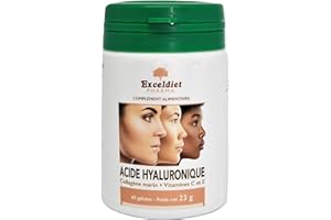EXCELDIET PHARMA Acide Hyaluronique Pur | Collagène Marin | Vitamine C et E | Anti-rides | Anti-âge et Articulations | 60 Gélules | Fabriqué en France