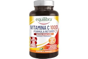 Equilibra Integratori Alimentari, Vitamina C 1000 mg, Integratore Altodosato per la Normale Funzione del Sistema Immunitario, Rilascio Graduale Fino a 6 Ore, Vegan, Gluten Free, 90 Compresse
