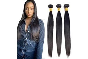 CREUOST Straight Human Hair Bundles 18 20 22 Pollice 150% Density Unprocessed Brazilian Virgin Hair Parrucche Donna Capelli Veri Weft Human Hair 3 Bundles Total 300g Hair Extensions Natural Color