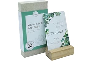 ‎SCHREIBLICHKEIT Schreiblichkeit® 55 Affirmationskarten | Affirmation & Selbstliebe | positives Mindset | Lebensweisheiten für mehr Motivation | Achtsamkeit | 100% plastikfrei (mit Kartenständer)