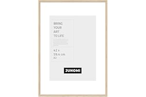 JUNOMI® Cadre photo DIN A2 bois | Couleur chêne | Cadre photo 42 x 59,4 cm (15.5 x 23.4 in) avec verre plexi incassable | Cadre photo bois