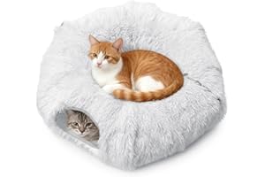 Hibtn Plush Cat Tunnel Bed Cave Cat Nest Toy Channel Donut Circle Shape Foldable Drill Hole Tent Breathable For Winter