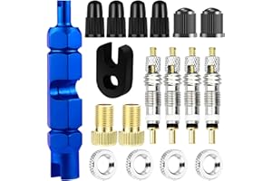 UGBO Llave Obus Valvula Presta Kit Herramientas Removedor de Núcleo de Cabezal + 2 Adaptador de Válvula + 20 Núcleos Válvula Presta + 4 Tuercas de Llanta + 6 Tapones Valvula para Bicicleta Coche Moto