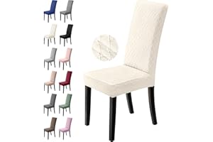 BALLADHOME Pokrowce na Krzesła do Jadalni 4 Sztuk Elastyczne Pokrowców na Krzesła Rozciągliwy Pokrowiec na Krzesło Nowoczesne Zmywalne Zdejmowane do Hotelu Jadalni Bankiet Wesele (Kremowy Biały, 4 Sztuk)-L