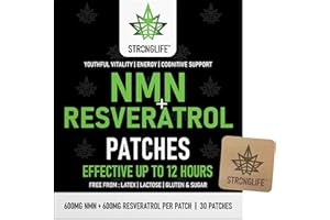 STRONGLIFE Patchs NMN et resvératrol - Haute absorption, libération en 12 heures - Soutient la santé cellulaire, anti-âge et vitalité de la peau - Facile à utiliser - 30 patchs - Ingrédients naturels - Comme des