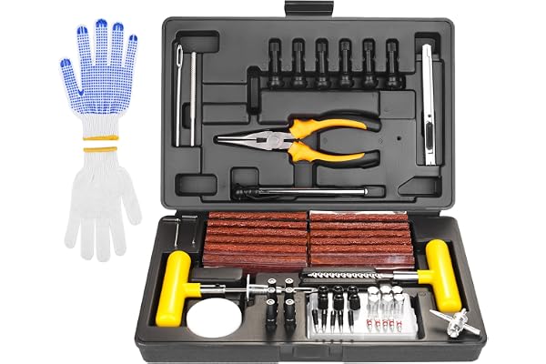 SHYOSUCCE Kit de Réparation de Pneu avec Manomètre, Gants, pour Voitures, Vélos, Motos, Tracteurs, Camions (100 Pièces)