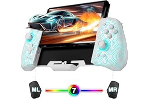 PALPOW Schalter-Controller, kompatibel mit Switch/OLED, Luminpad ergonomischer Schalter, Handheld-Controller, einteiliger Joypad-Ersatz, 7 LED-Farben/Turbo/Mapping – Schwarz (Weiß)