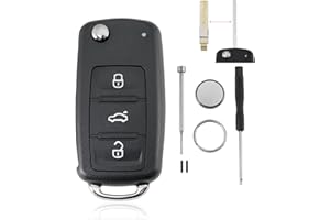GLOUVDEYZ For VW Golf MK6 Polo Beetle Caddy Transporter EOS Sharan Tiguan Touran Scirocco 3 Button Car Key Shell with Battery CR2032 and Pin Removal Tool Screwdriver Key Ring