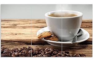 Wallario Herdabdeckplatte/Spritzschutz aus Glas, 3-teilig, 90x52cm, für Ceran- und Induktionsherde, Heiße Tasse Kaffee mit Kaffeebohnen