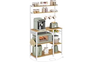 VASAGLE Scaffale Cucina con Prese di Corrente, Scaffale per Microonde, 8 Ganci a S, Mobile Cucina, Portaspezie, 40 x 90 x 165,5 cm, Rovere Dorato e Bianco Nuvola KKS031Y19