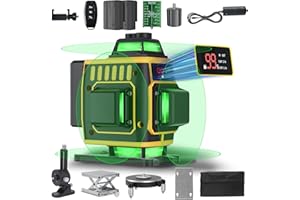 ENRIPRT Kreuzlinienlaser Grün 16 Linien,4 x 360 °Laser Wasserwaage Selbstnivellierend,16 Rotationslaser mit LED Digitalanzeige,Linienlaser kreuzlaser Baulaser für Innenbereich 2 Akkuse,Einstellbare Helligkei