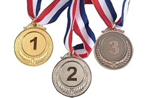 YSDYY 3 medaglie numeriche, medaglie in metallo, premi vincitori, premi per sport per bambini, premi per competizioni di gioco, medaglie in bronzo dorato e argento con nastri, bordi arrotondati