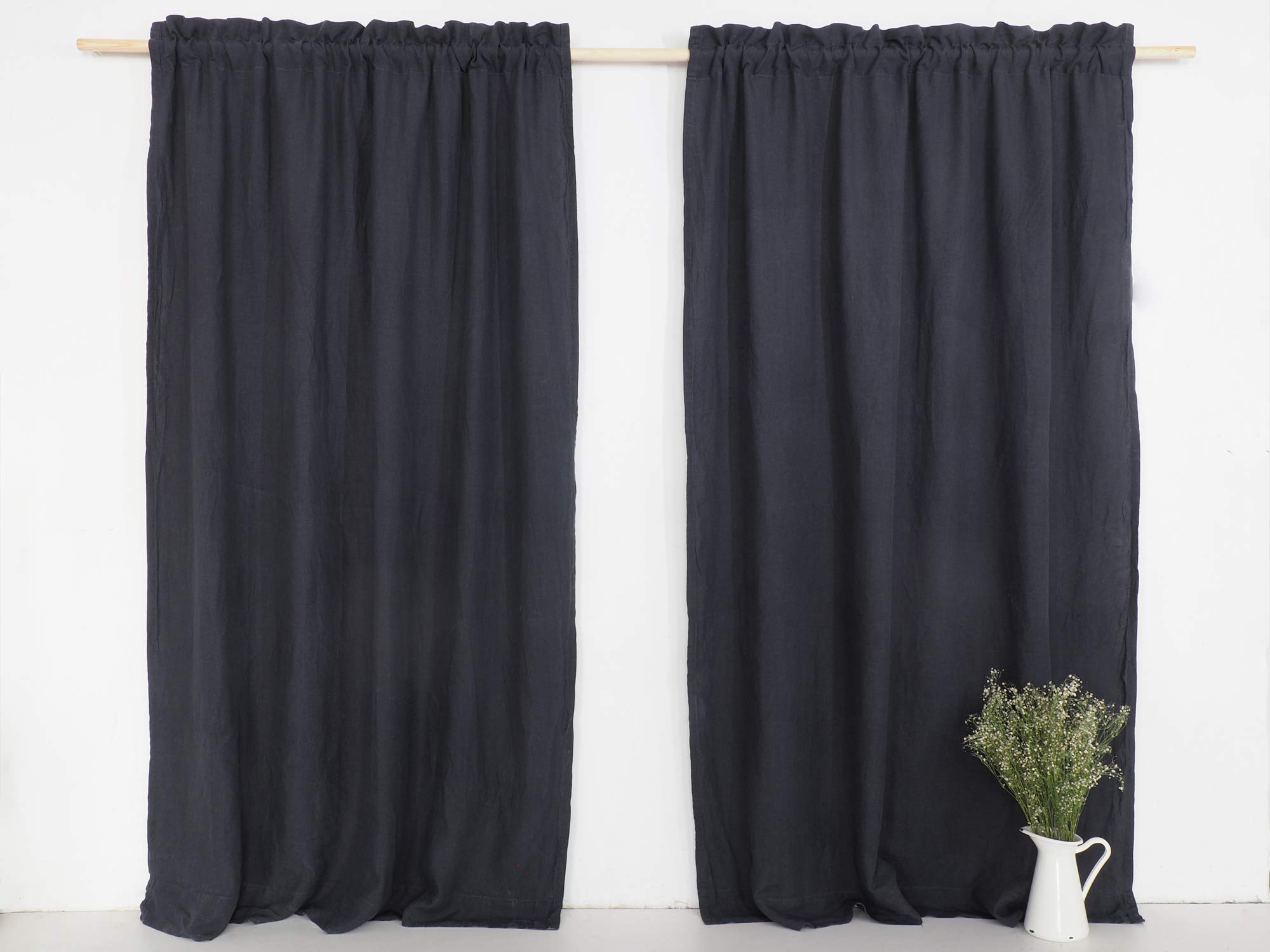 Linen Curtains With Rod Pocket And Header Charcoal Color Made Of