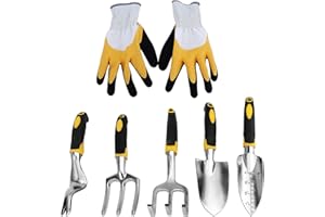 Coolty 6 Piece Gardening Tools Set, Gardening Hand Tool Including Trowel, Transplanted, Cultivator, Weedier, Weeding Fork and Gardening Gloves for Gardening Craft