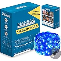 Mansaa Essentials - Copper String LED Lights - Home Decoration (1, Blue (33ft, 100 LEDs))