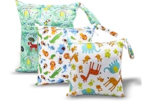 HOTLIKE Bolsa de Pañales, 3PCS Bebé Reutilizable Impermeabilizan Bolsa con Cremallera Impermeable para Mamá, Wetbag Portátil Organizador de Viaje, Playa, Gym (Verde)