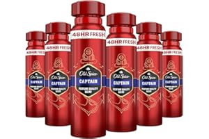 Old Spice Captain Deodorant Body Spray For Men 150 ml, 48H Fresh, 0 Percent Aluminium Salts, Anti-White Marks and Yellow Stains x6