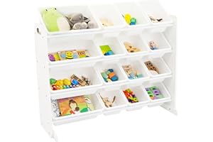 Humble Crew Cambridge Extra-Large Wooden Toy Storage Organiser for Children, with 16 BPA Free Plastic Removeable Storage Bins, Ideal for Storing Toys, Games, Books and Craft Supplies - White