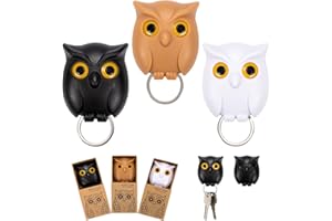 Bafiwu 3 llaveros para pared, llaveros, búho, con diseño de ojos abiertos y cerrados, ganchos autoadhesivos para llaves de búho nocturno (3 unidades)