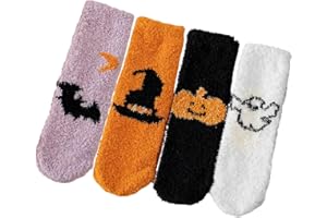 Meriviva Halloween Fluffy Socks, Super Soft Pumpkin Ghost Wizard Hat Bat Pattern Novelty Sleeping Home Socks for Halloween Gifts Women Men