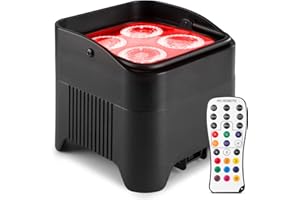 ‎BEAMZ BeamZ BBP94 Uplight LED Par Strahler, 4 x 10 Watt, Akku Bühnenbeleuchtung für DJ Pult, RGB-WA UV, Bühnenlicht, DMX-WLAN, Partylicht Musikgesteuert, Bühnenequipment, Fernbedienung