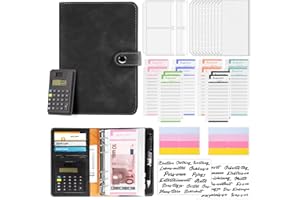 ‎KINKAOCIO A6 Budget Binder mit Taschenrechner Budget Planner Deutsch, Lederbudget Binder Geld Organizer mit 12 Bargeldumschlägen und Budgetblättern (Schwarz)