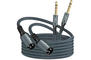 Twozoh Cable XLR Jack 6.35 mm 2M Lot de 2, Tressé XLR Mâle 3 broches vers 6,35 mm TRS Stéréo (Profesional/Hifi) 2 Pièces