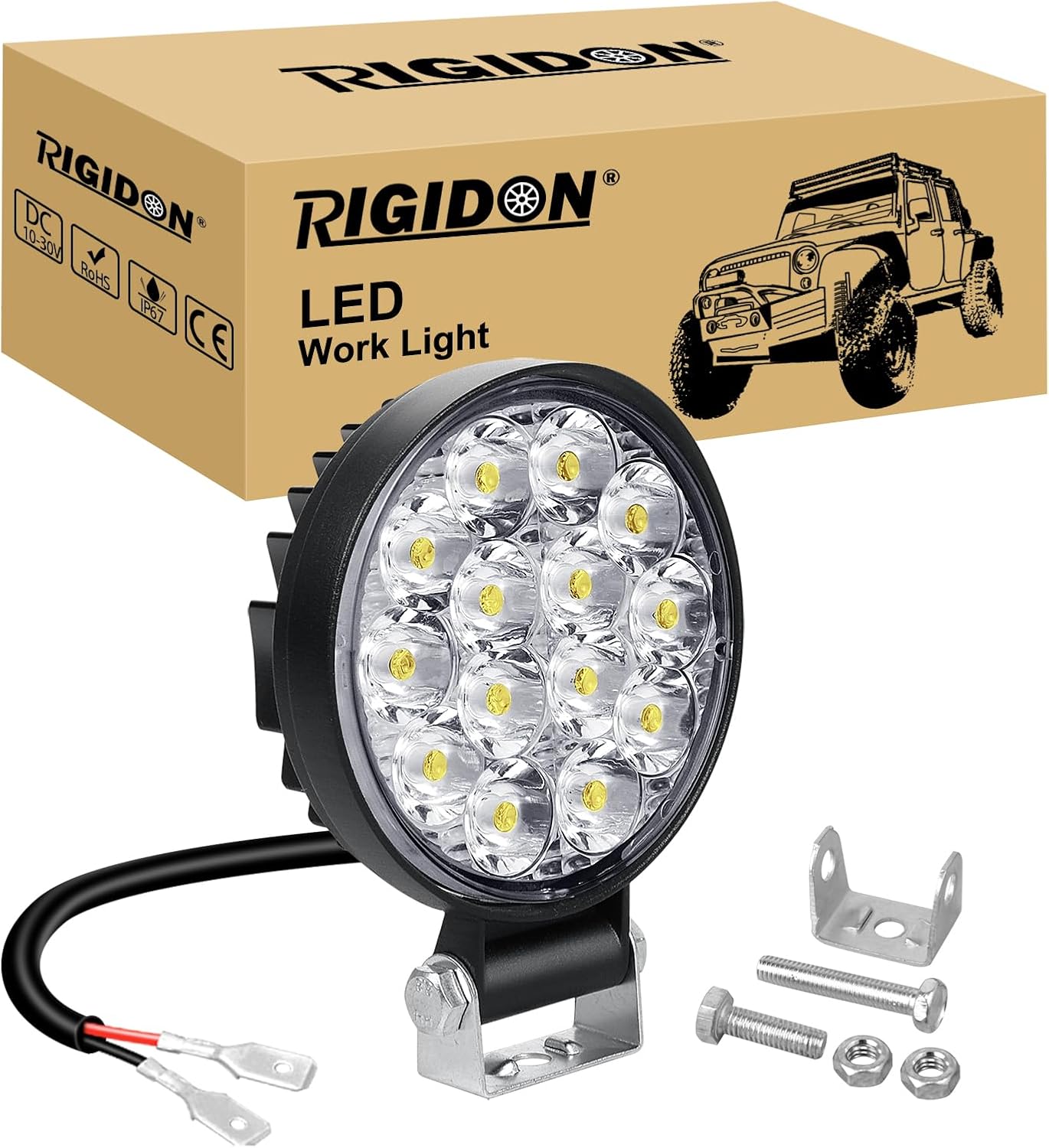RIGIDON 1 Pcs Faro de trabajo redondos, 3.2 pulgadas mini 42W, Spot lámpara para off road camión coche ATV 4x4 tractor moto, Exterior foco led 12v 24v spotlights faros antiniebla, 6000K