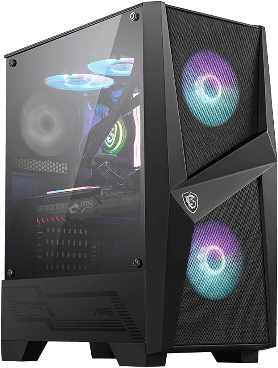 MSI MAG FORGE 100R Mid Tower Gaming Computer Case (Black, 2x 120mm ARGB PWM Fan, 1x 120mm Fan, 1-6 ARGB Hub, Tempered Glass, MSI Center, ATX, mATX, mini-ITX)