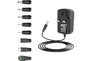 YISICA 12V 2A DC Power Supply UK Plug AC Adapter with 8 DC Plug Tips, Converter Driver AC 100-240V Supply to DC 12V, AC to DC Converter Adapter Transformer for CCTV Camera, USB 3.0 HUB, LED Lights