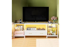 UTLENIANIE Mobile TV con LED, Colore Regolabile, Tavolino Porta TV Fino a 75 Pollici, Porta USB e Presa, 2 Ante e 2 Cassetti, 180x40x58 cm, Tavolo TV per Soggiorno Camera da Letto (Bianco-A)