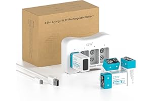 czvv Piles Rechargeables Lithium 9V - Haute Capacité 850mAh 4 Pack avec Chargeur Rapide 2H - Anti-Fuite et Durée de Vie Ultra Longue 10 Ans 8,7V - 1300 Fois Cycles, Détecteurs de Fumée, Radios