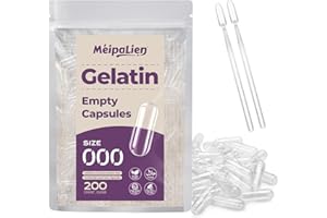 MéipaLien Size 000 Empty Gelatin Capsules - 200 Count | Clear Empty Pill Capsules, Pure Bovine Gel Caps for DIY Supplements, Gluten Free & Non-GMO Certified