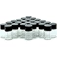 Vivaplex, 24, Clear, 1 ml (1/4 Dram) Glass Bottles, with Orifice Reducers and Black Caps