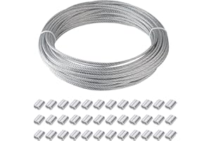 aufodara Cuerda de alambre de acero inoxidable de 30 m de 2 mm con revestimiento de PVC, alambre para colgar imágenes, alambre de jardín, con 36 fundas de aluminio para prensar (30 m)