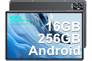 UJJ Newest Tablet Android Tablet 11 Pollici Tablet 16GB RAM + 256GB ROM (1TB TF), 5G WiFi, Octa-Core, 2.0 GHz, 1280 * 800 IPS FHD, GMS, 8600mAh, Bluetooth 5.0, 8MP+13MP+2MP, Tablet PC con Custodia, Grigio