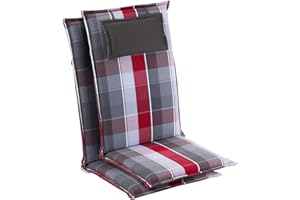 Homeoutfit24 Donau - Cojín Acolchado para sillas de jardín, Hecho en Europa, Respaldo Alto, Poliéster, Resistente a los Rayos UV, Relleno de Espuma, 120 x 50 x 6 cm, 2 Unidades, Rojo/Gris