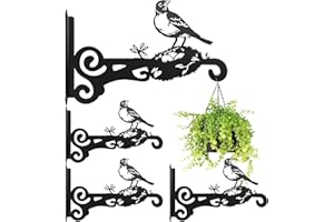Ziwijity Set of 4 Metal Plant Hangers, Wall Plant Hangers, Sturdy Wall Hooks, Hanging Basket Hooks for Plants, Bird Feeders, Wind Chimes & Lanterns, Rustproof Hanging Brackets (Black, Pack of 4)