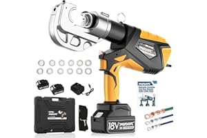 SWANSOFT Pince À Sertir Électrohydraulique, 12 Tonnes (6AWG-800MCM), Pince Hydraulique Rechargeable Pour Embouts Cuivre/Aluminium, Kit De Sertissage Continu Pour Cosses À Câble Avec 12 Matrices