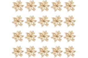 KSOPSDEY 20 Pezzi Fiori Artificiali Natalizi, Natale Fiori Artificiali Rosse, Fiori di Natale, Glitter Poinsettia, Fiori Artificiali Decorazioni Natalizi per Natale Nozze Festa Fiori per Albero di Natale