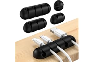 UNBREAKcable Cable Holder Clips, 5 Pack Cord Organizer for Desk, Silicone Adjustable Cord Clip, Adhesive Wire Management for Charging Cable USB Mouse Wire PC Car Office Home Nightstand Wall - Black