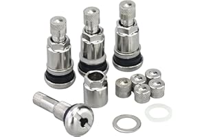 AMANDELIZABE 4 Stück Universal Metallventile Neu Silber Felgen Ventile Autoreifen Ventil 11,3mm Luftventil Auto Stahlventile Felgenventile Reifenventil Auto mit Kunststoffkoffer (Silbrig), mit 4 Ventilkappen