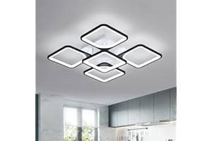 Dorlink Lampada da Soffitto Moderna a LED, 75W Plafoniera Quadrata in Acrilico, Lampadario a soffitto Nero a Luce Bianca Fredda 6500K per Soggiorno, Camera da Letto, Studio (5 Luci)