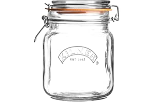 Kilner Square Clip Top Jar 1L (1000ml) Airtight Glass Jar for Pickling Vegetables Preserving Chutneys Storing Coffee Beans Nuts Pasta Dry Foods