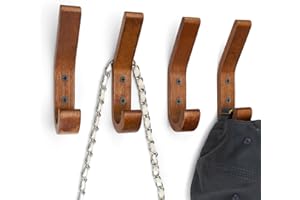 Percheros de Pared Madera, JANDH 4 Piezas 155 mm Tipo J Perchero de Pared, Percha Pared Retro, Colgador Pared con Tornillos, Superficie Pulida a Mano, Adecuado para Dormitorio y Sala de Estar