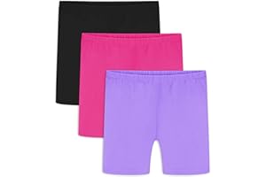 Auranso Pantaloni da ciclismo da bambina, 2-10 anni, in cotone, per ginnastica, leggings corti, traspiranti, sotto il vestito per ragazze, confezione da 3