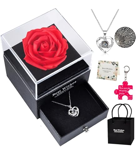 Collana Con Ciondolo Rosa Rossa E Cuore In Elegante Set Regalo – San Valentino, Festa Della Mamma, Anniversario - 2
